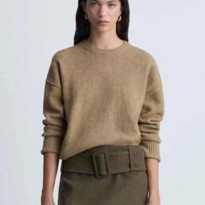 Cropped wool-blend knit sweater